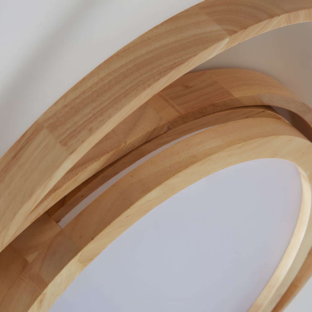 round led flush mount ceiling light with wooden oval rings and acrylic design ideal for bedroom lighting