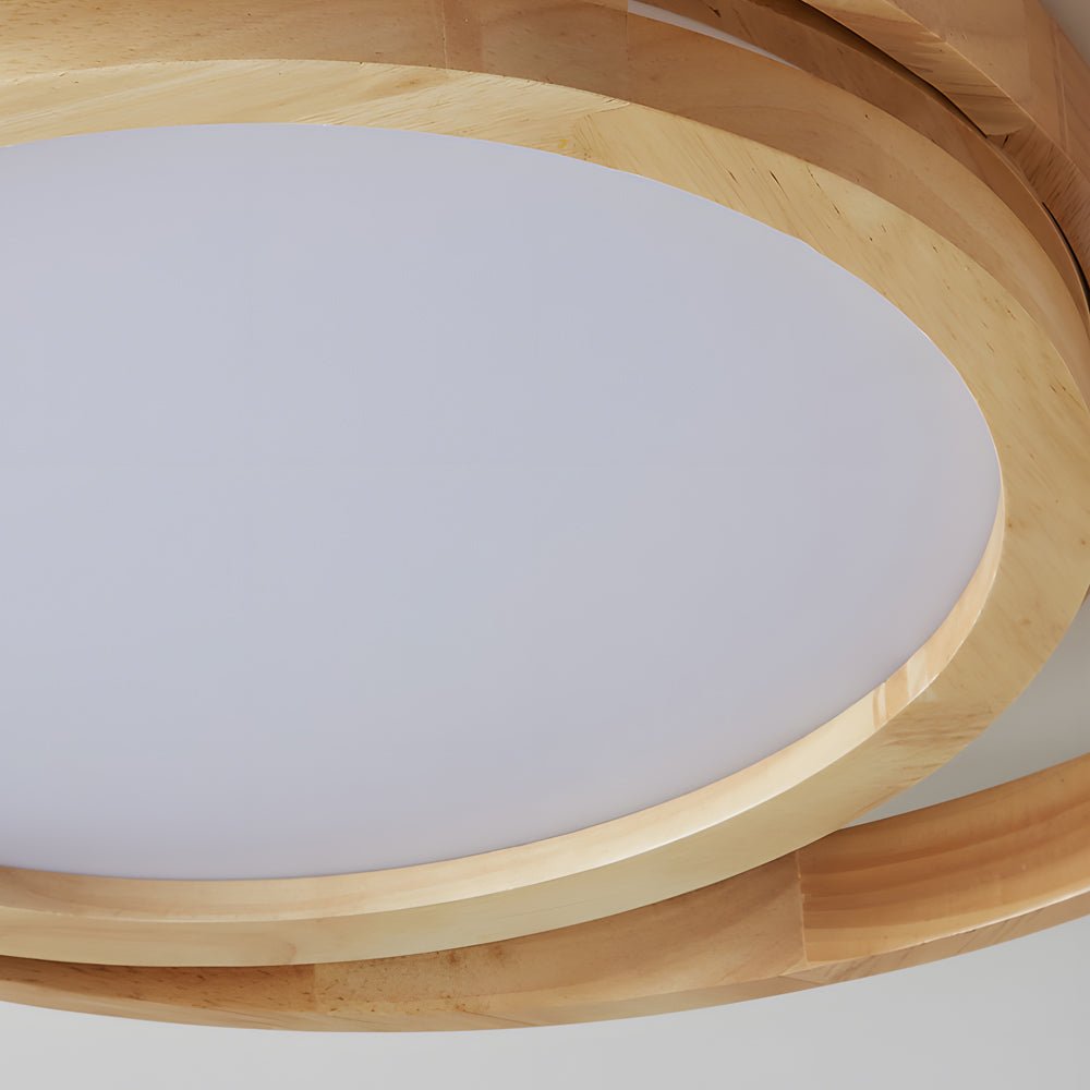 round led flush mount ceiling light with wooden oval rings and acrylic design ideal for bedroom lighting