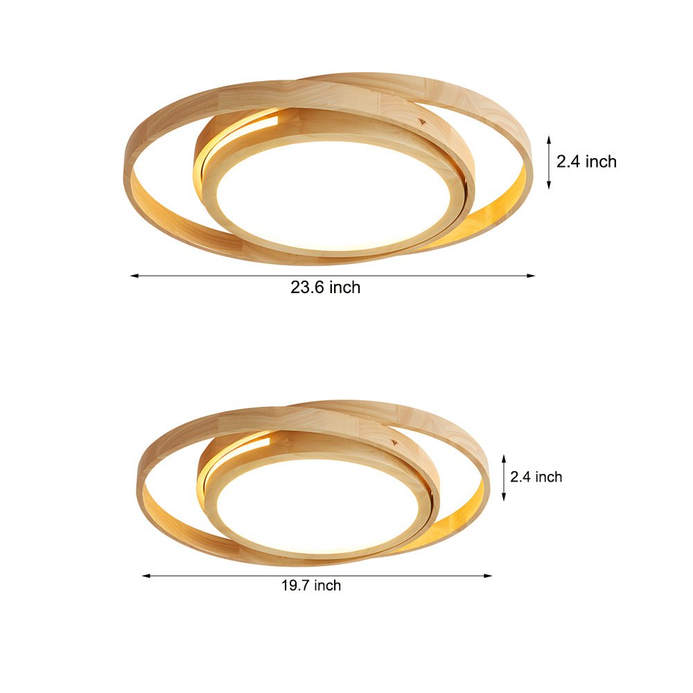 round led flush mount ceiling light with wooden oval rings and acrylic design ideal for bedroom lighting