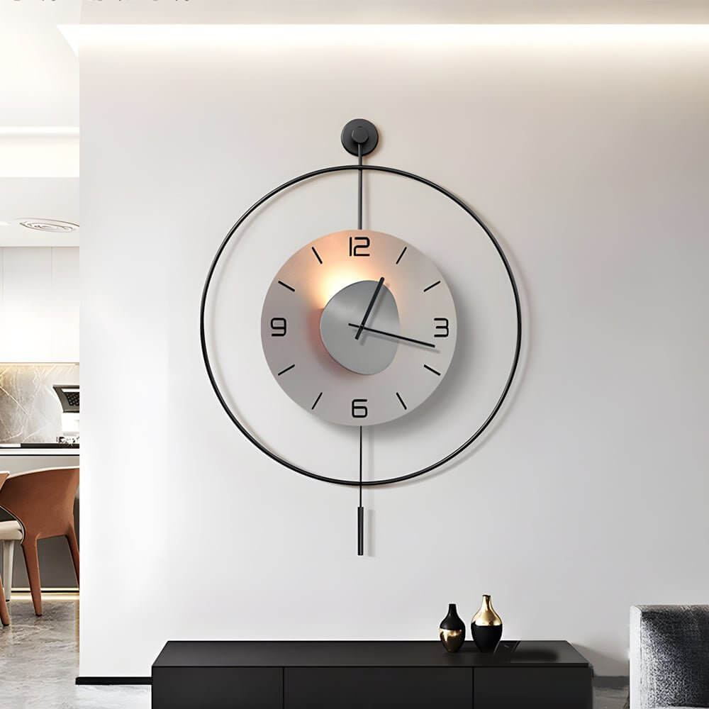 round led metal wall clock with battery operation for hanging