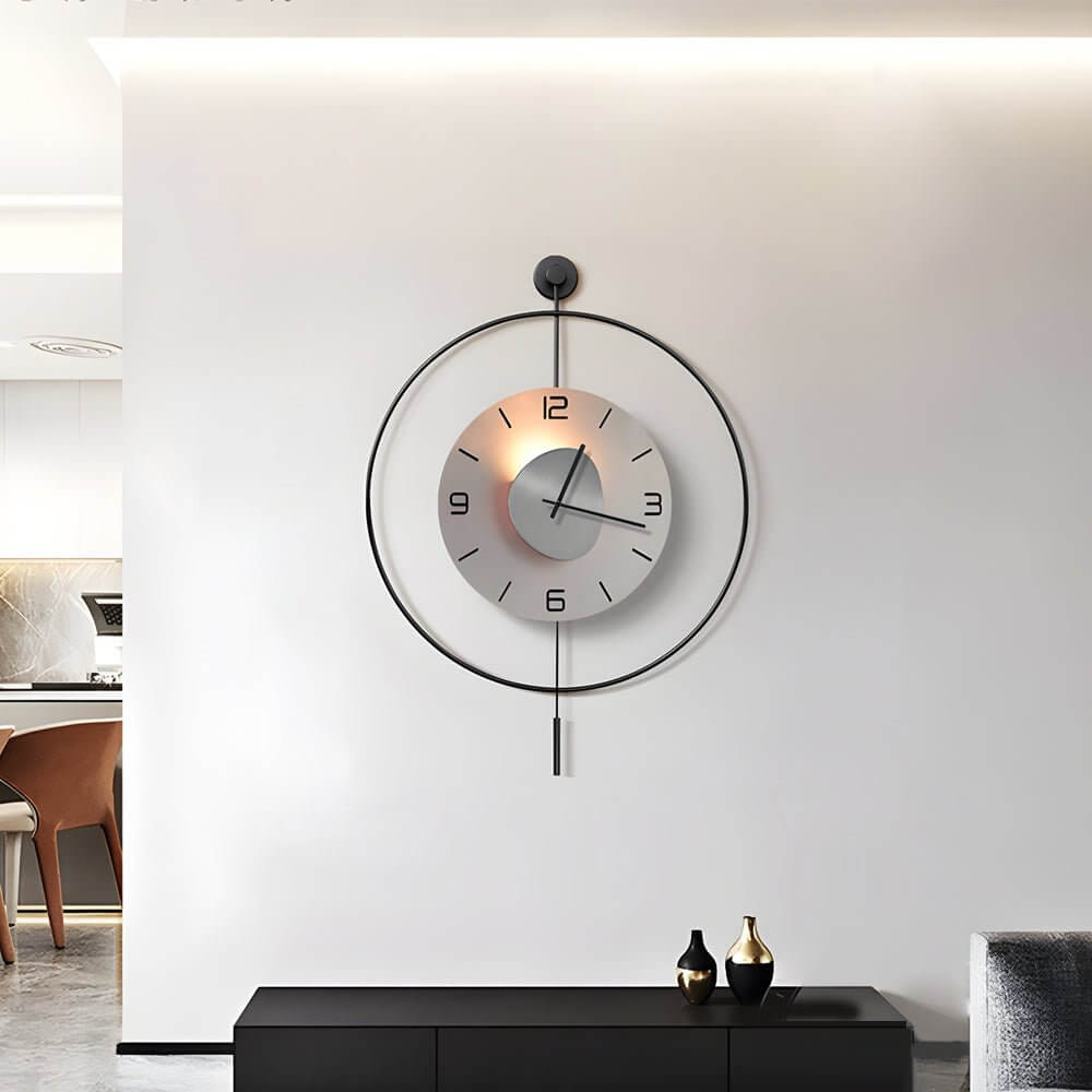 round led metal wall clock with battery operation for hanging