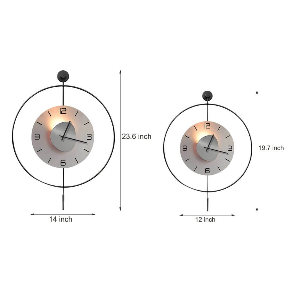 round led metal wall clock with battery operation for hanging