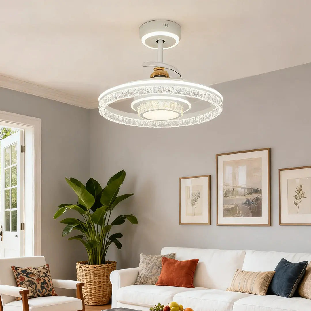 Nordic Luxury Ceiling Fan with Round Light and White Aluminum Body Luxe