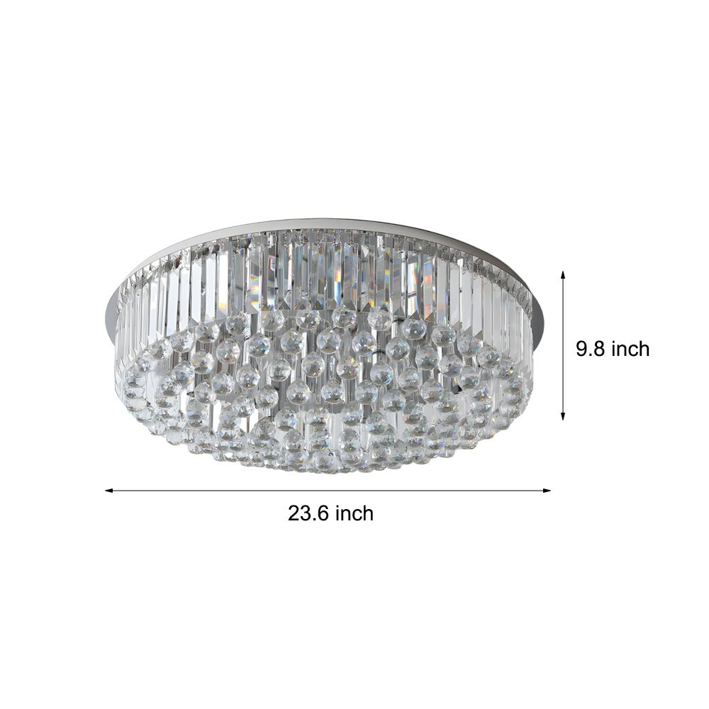 Round Crystal Flush-Mount Ceiling Light — Stainless Steel, 12W E14 LED, 3-Step Dimming, 23.6" Diameter