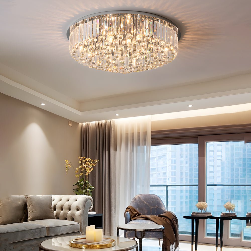 Round Crystal Flush-Mount Ceiling Light — Stainless Steel, 12W E14 LED, 3-Step Dimming, 23.6" Diameter