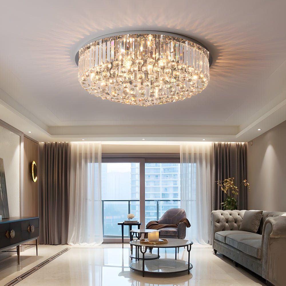 Modern Crystal Ceiling Light Fixture with Round Design and 3-Step Dimming for a Touch of Luxury