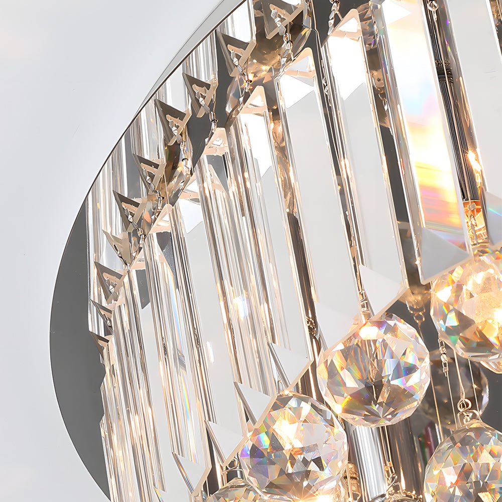 Round Crystal Flush-Mount Ceiling Light — Stainless Steel, 12W E14 LED, 3-Step Dimming, 23.6" Diameter