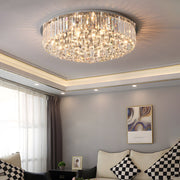 Round Crystal Flush-Mount Ceiling Light — Stainless Steel, 12W E14 LED, 3-Step Dimming, 23.6" Diameter