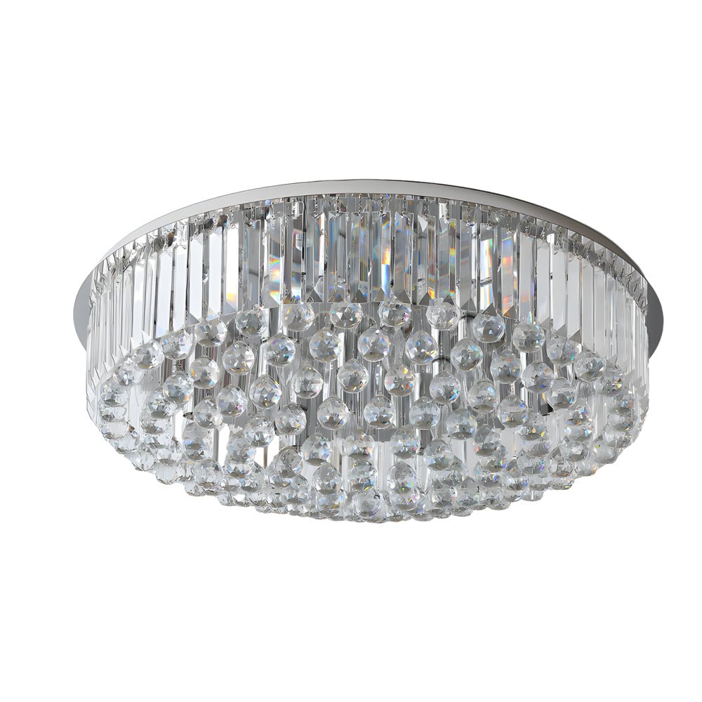 Round Crystal Flush-Mount Ceiling Light — Stainless Steel, 12W E14 LED, 3-Step Dimming, 23.6" Diameter