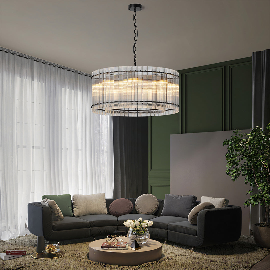 Iron and Glass Chandelier — Black or Copper Finish, 8-Light / 10-Light, 59.1" Adjustable Chain, E12