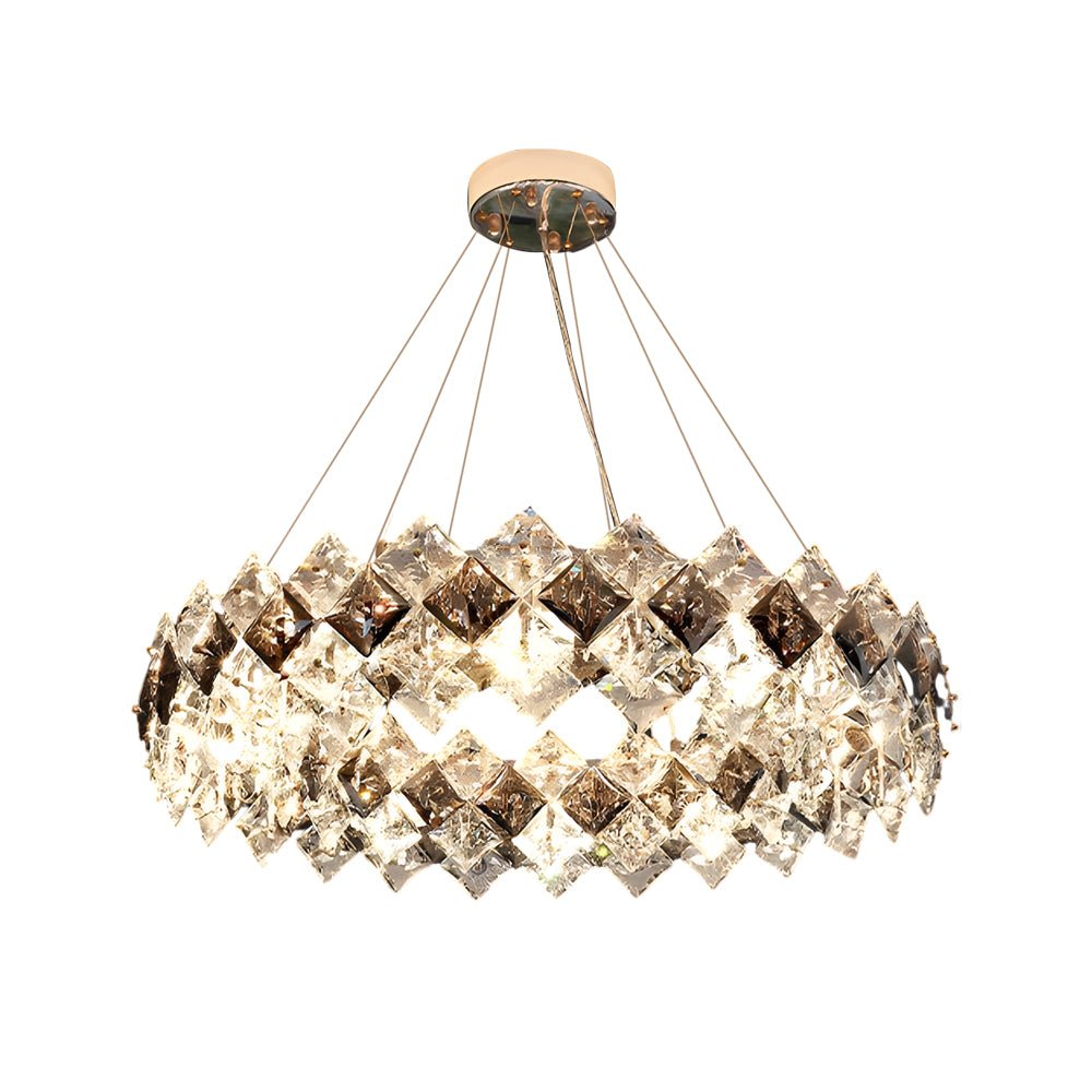 Modern Round & Long Crystal Chandelier — K9 Crystal, Electroplated Hardware, 3-Step Dimming, E14
