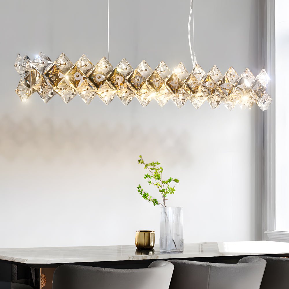 Modern Round & Long Crystal Chandelier — K9 Crystal, Electroplated Hardware, 3-Step Dimming, E14
