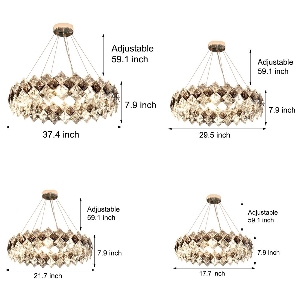 Modern Round & Long Crystal Chandelier — K9 Crystal, Electroplated Hardware, 3-Step Dimming, E14