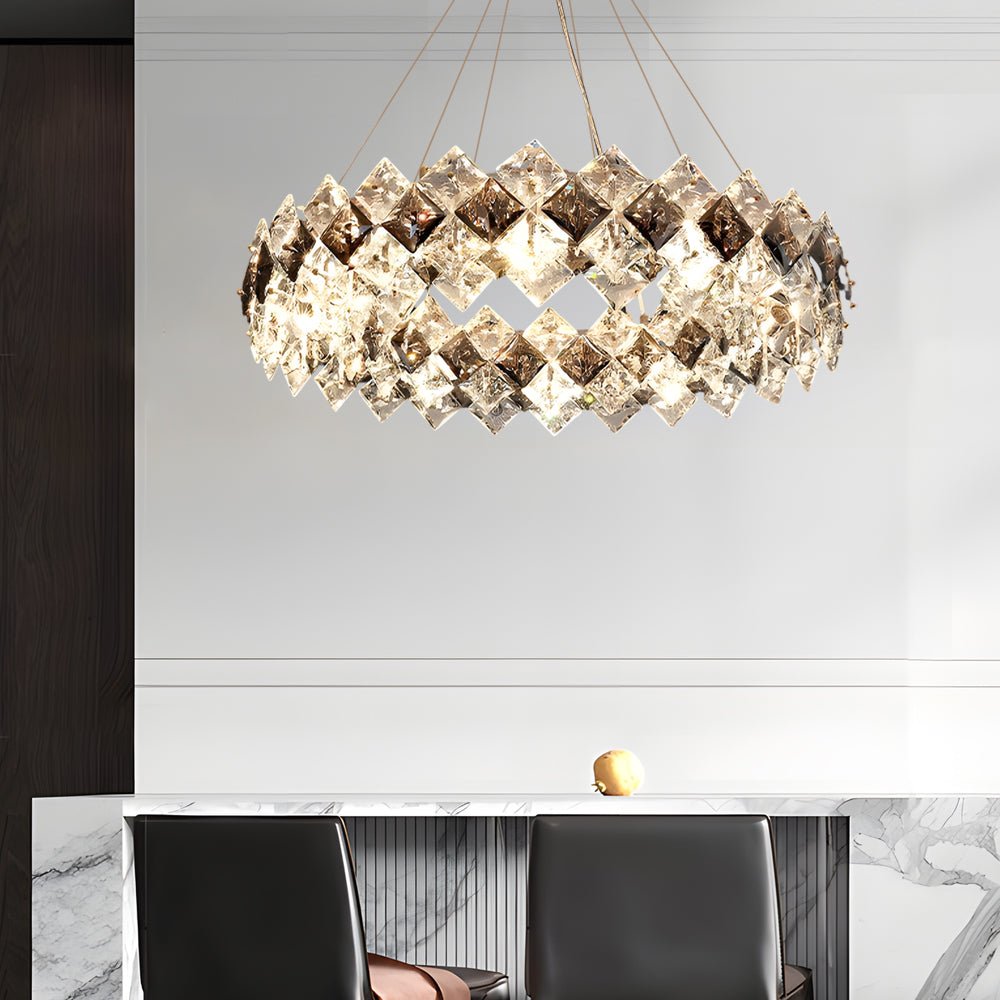 Modern Round & Long Crystal Chandelier — K9 Crystal, Electroplated Hardware, 3-Step Dimming, E14