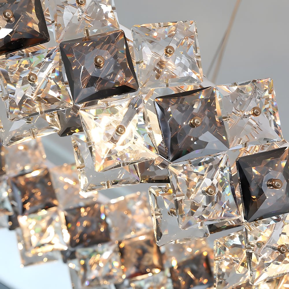 Modern Round & Long Crystal Chandelier — K9 Crystal, Electroplated Hardware, 3-Step Dimming, E14