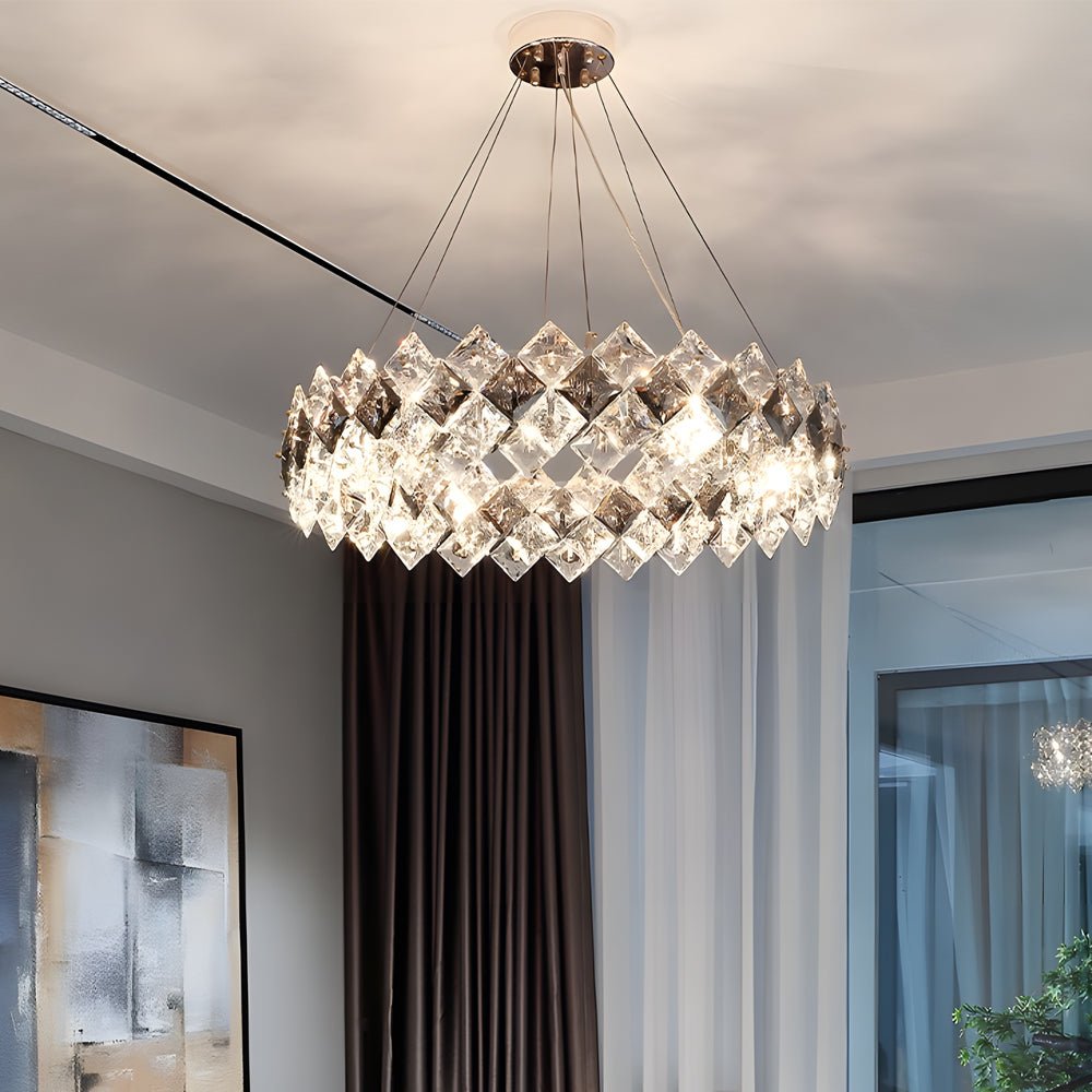 Modern Round & Long Crystal Chandelier — K9 Crystal, Electroplated Hardware, 3-Step Dimming, E14