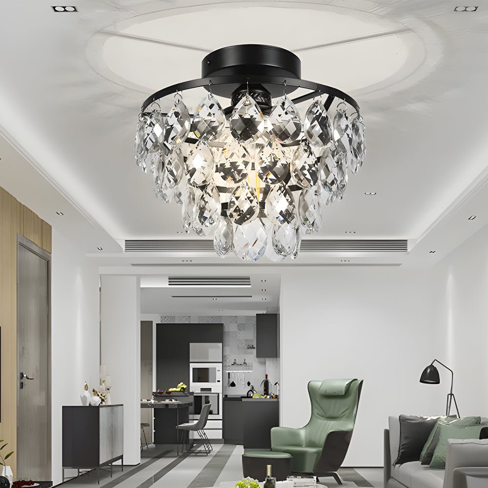 Modern Round Black Crystal Chandelier - Simple Luxury Ceiling Light Fixture
