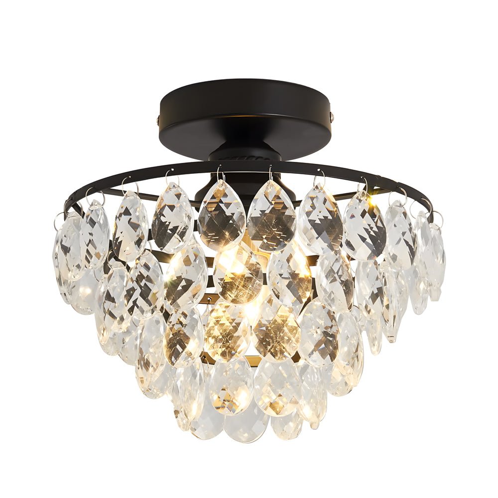 Modern Round Black Crystal Chandelier - Simple Luxury Ceiling Light Fixture