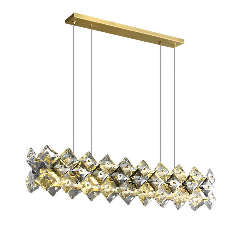 Round & Linear Crystal Chandelier — Copper, Gold Finish, E14, 3000K Warm White, Hardwired