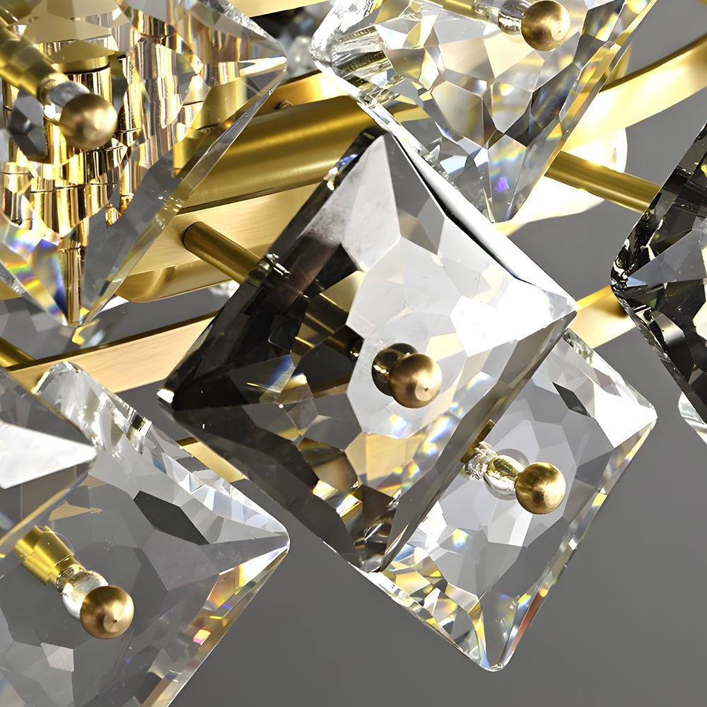 Round & Linear Crystal Chandelier — Copper, Gold Finish, E14, 3000K Warm White, Hardwired