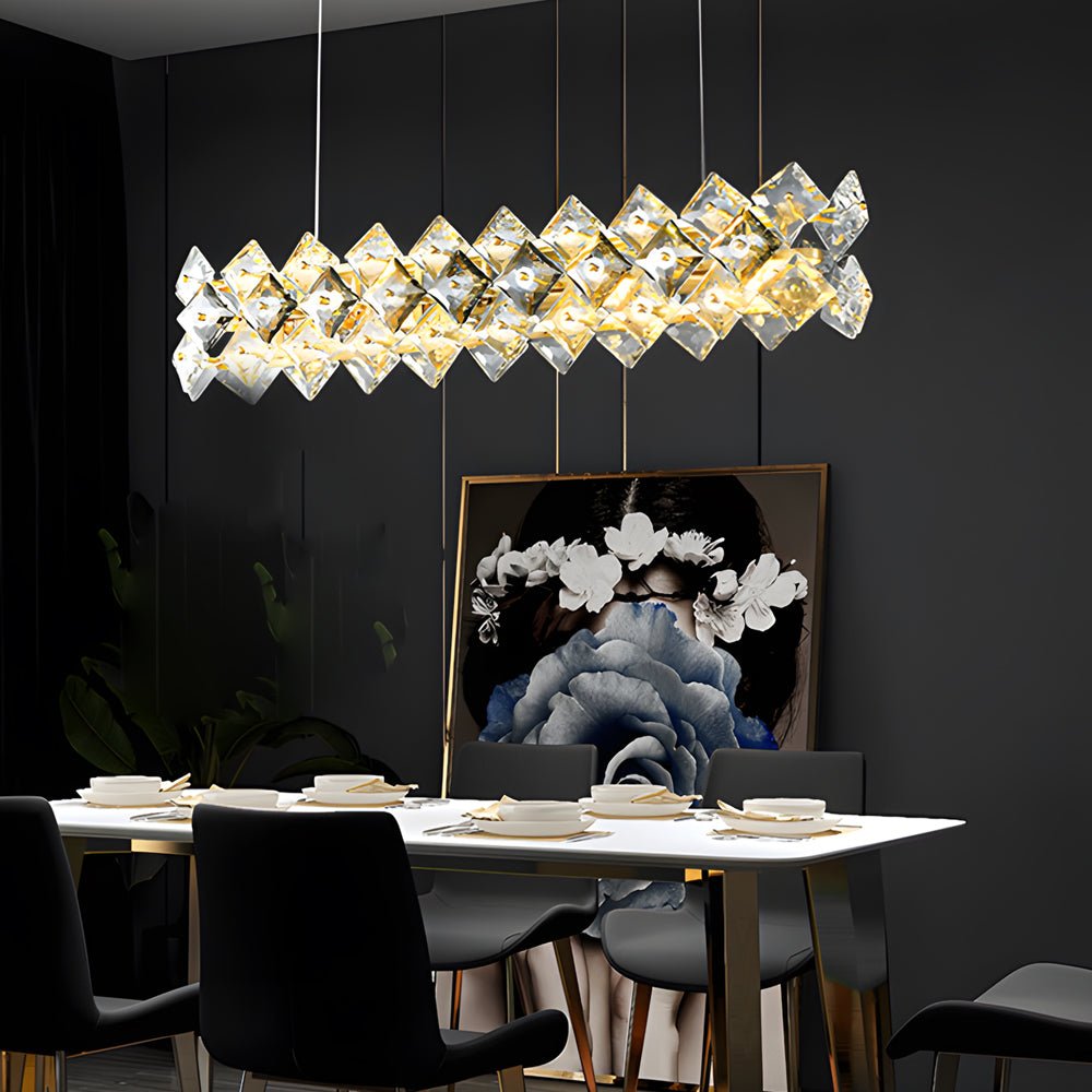 Round & Linear Crystal Chandelier — Copper, Gold Finish, E14, 3000K Warm White, Hardwired
