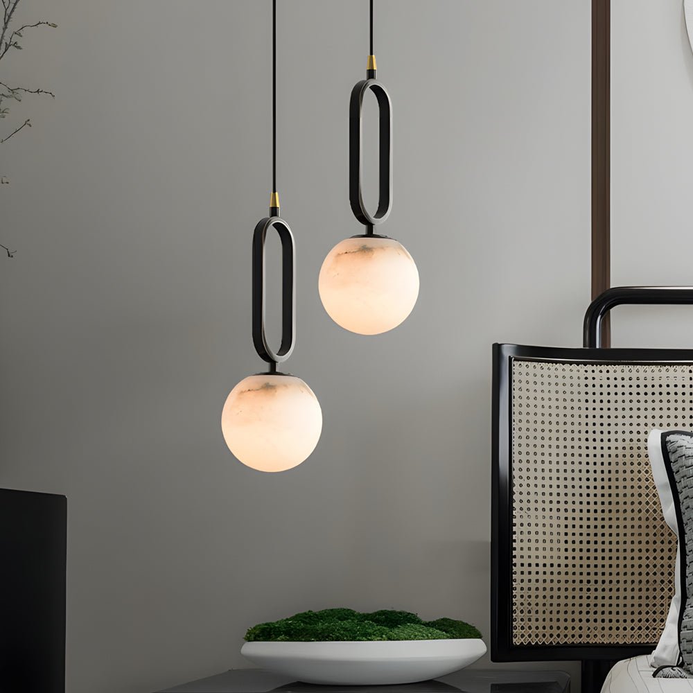 Round Marble Ball Mini Pendant — Copper and Black, Natural Texture, G9, 3000K Warm White