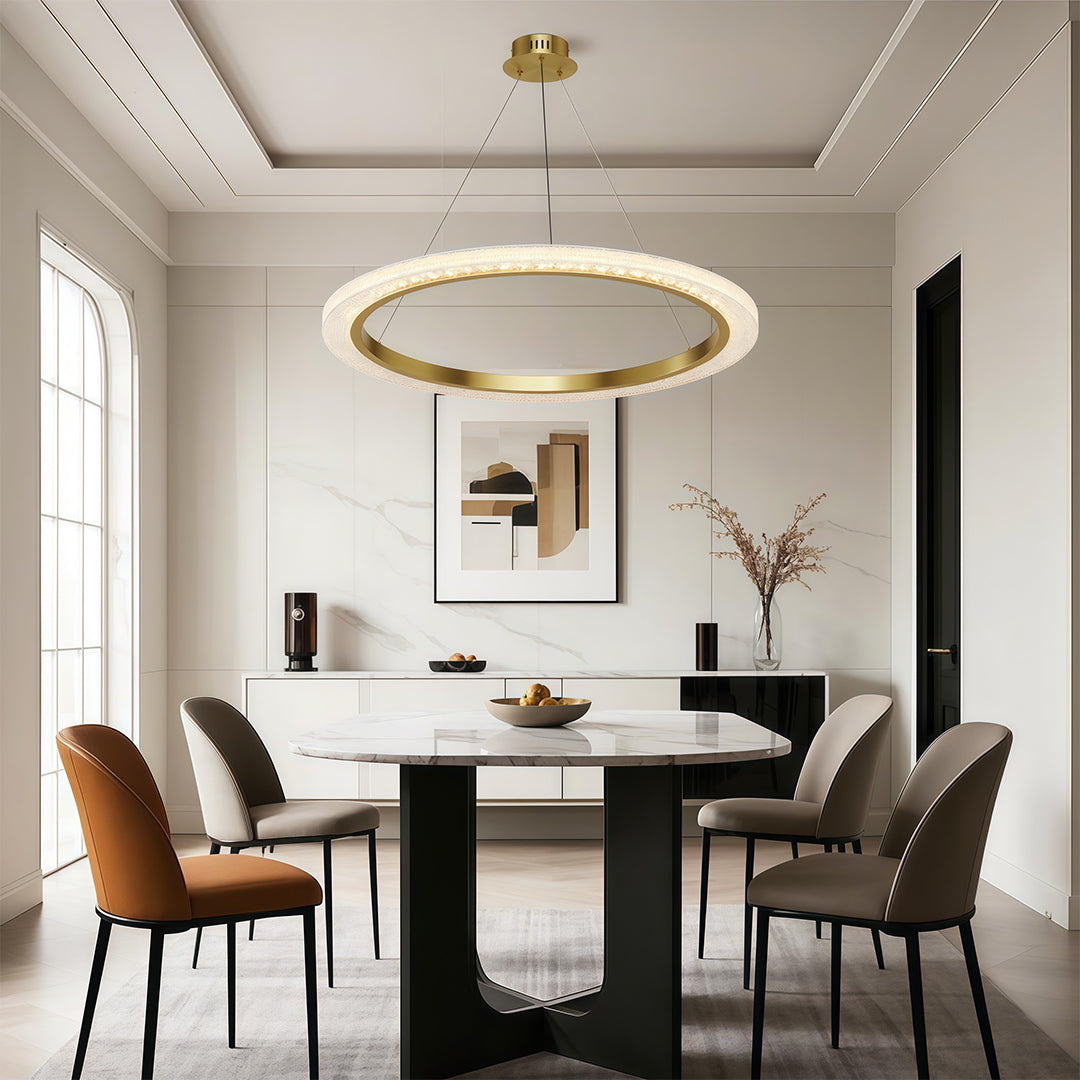 Round Ring Chandelier — Aluminum & Acrylic, 23.6"–31.5", Single/Double/Triple, Three-Color Dimming, Copper/Nickel/Black