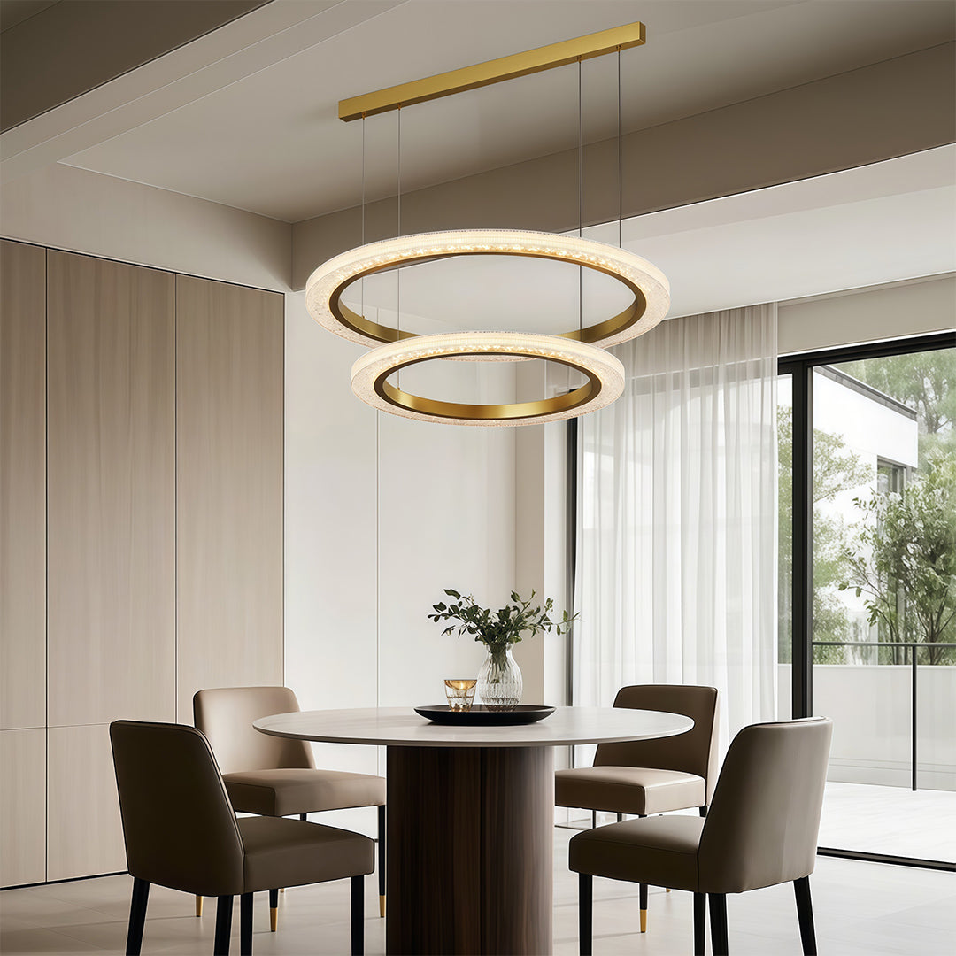 Round Ring Chandelier — Aluminum & Acrylic, 23.6"–31.5", Single/Double/Triple, Three-Color Dimming, Copper/Nickel/Black