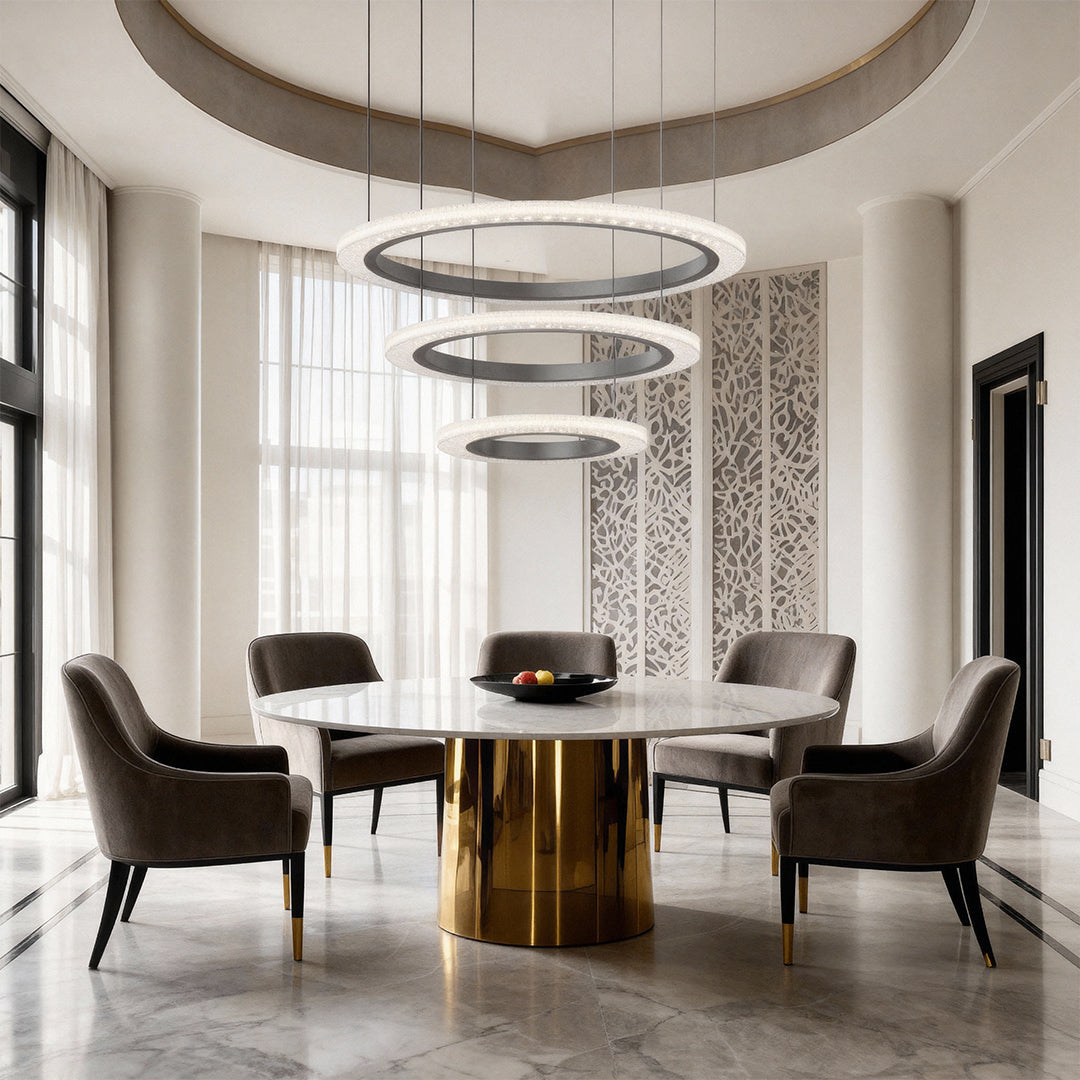 Round Ring Chandelier — Aluminum & Acrylic, 23.6"–31.5", Single/Double/Triple, Three-Color Dimming, Copper/Nickel/Black