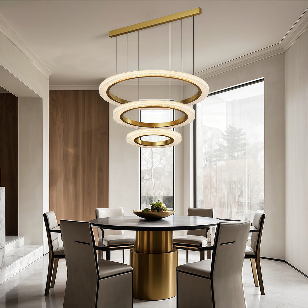 Round Ring Chandelier — Aluminum & Acrylic, 23.6"–31.5", Single/Double/Triple, Three-Color Dimming, Copper/Nickel/Black