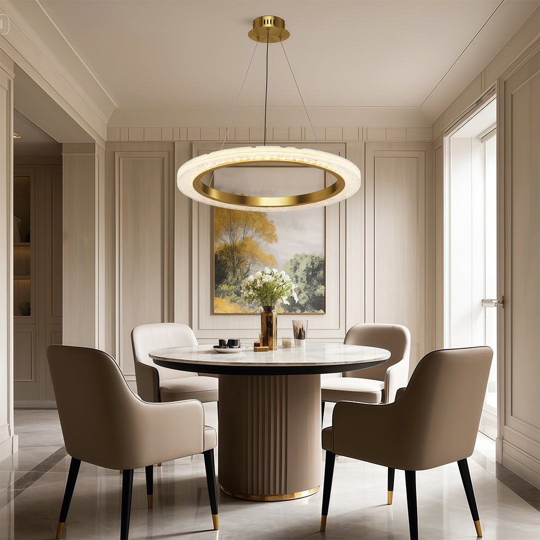 Round Ring Chandelier — Aluminum & Acrylic, 23.6"–31.5", Single/Double/Triple, Three-Color Dimming, Copper/Nickel/Black