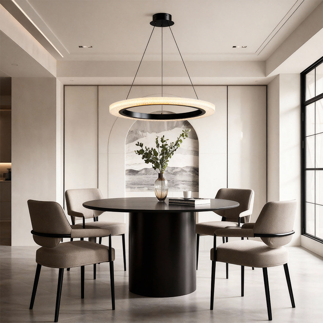 Round Ring Chandelier — Aluminum & Acrylic, 23.6"–31.5", Single/Double/Triple, Three-Color Dimming, Copper/Nickel/Black