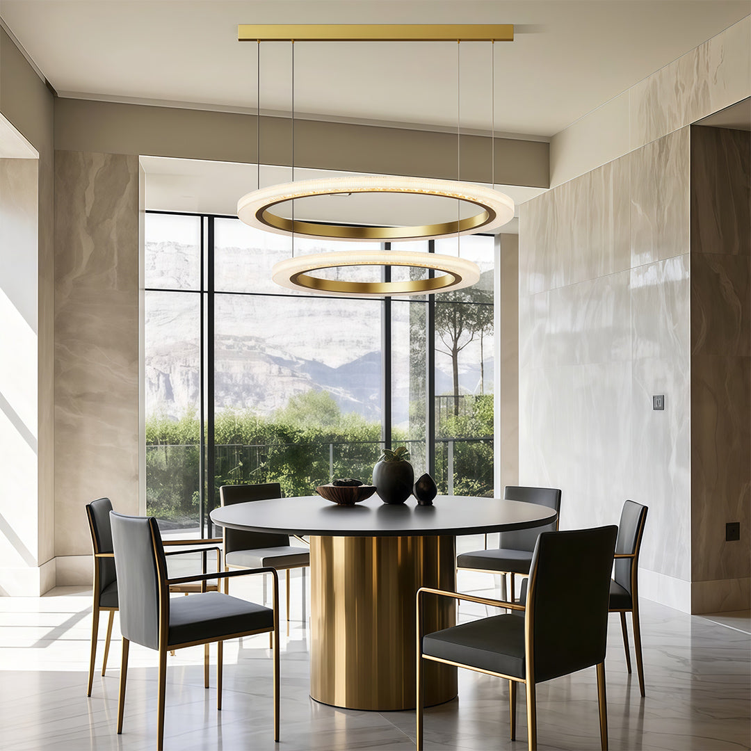 Round Ring Chandelier — Aluminum & Acrylic, 23.6"–31.5", Single/Double/Triple, Three-Color Dimming, Copper/Nickel/Black