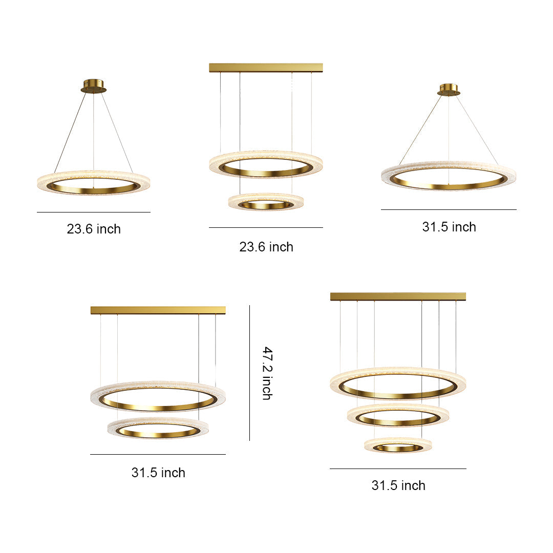 Round Ring Chandelier — Aluminum & Acrylic, 23.6"–31.5", Single/Double/Triple, Three-Color Dimming, Copper/Nickel/Black