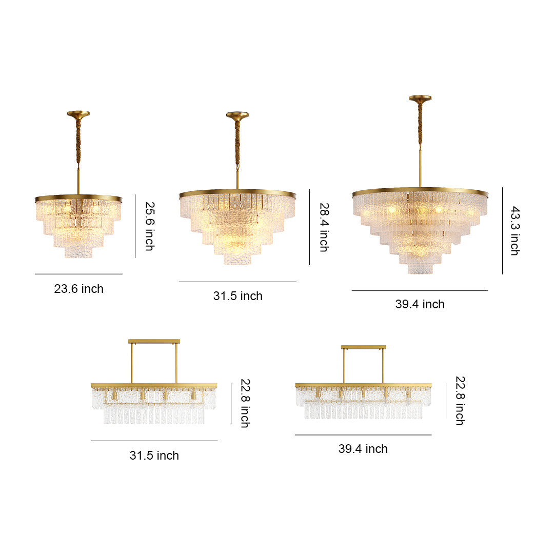 Minimalist Full-Copper Chandelier — Transparent Glass, E14, Round or Linear, Modern Geometric