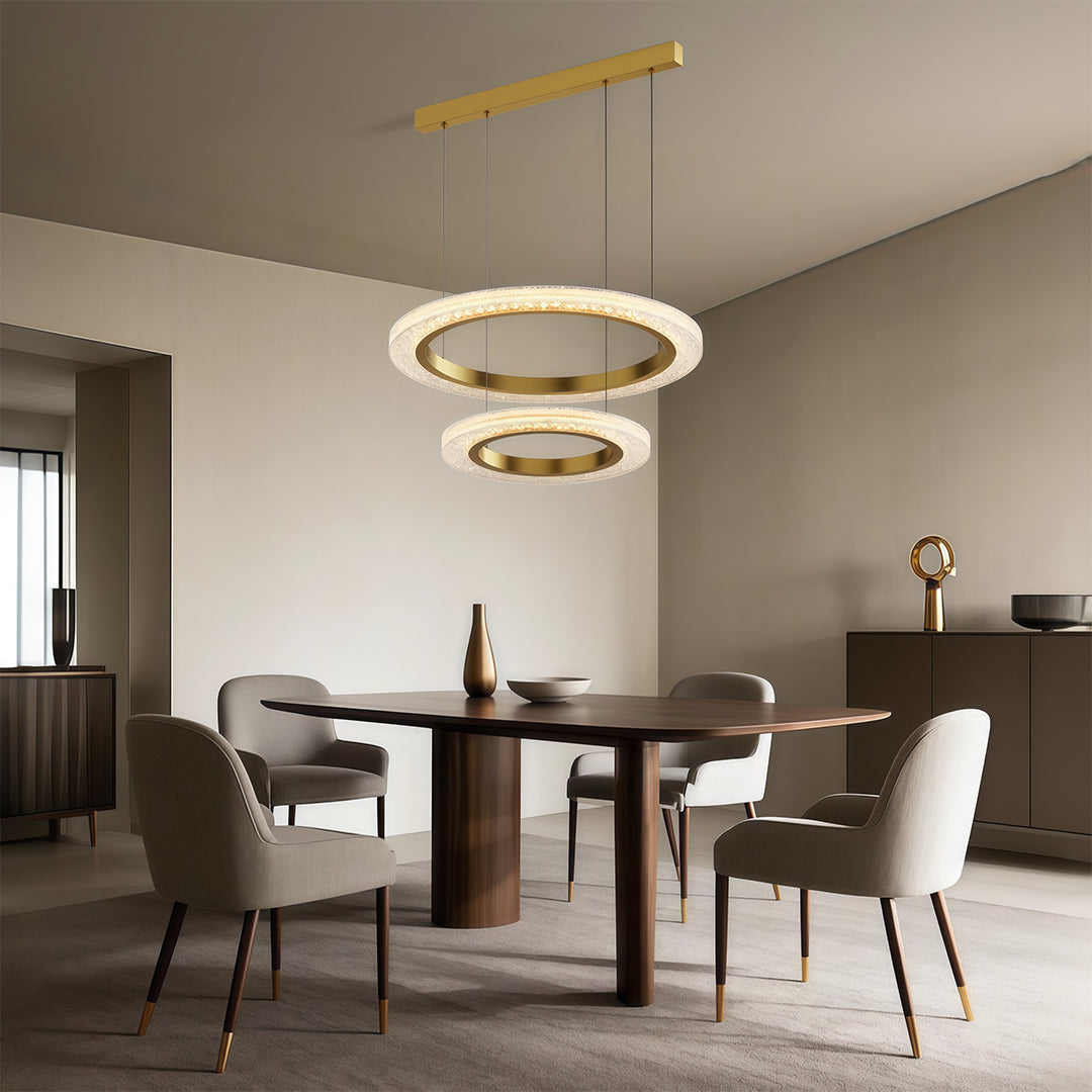 Round Ring Chandelier — Aluminum & Acrylic, 23.6"–31.5", Single/Double/Triple, Three-Color Dimming, Copper/Nickel/Black