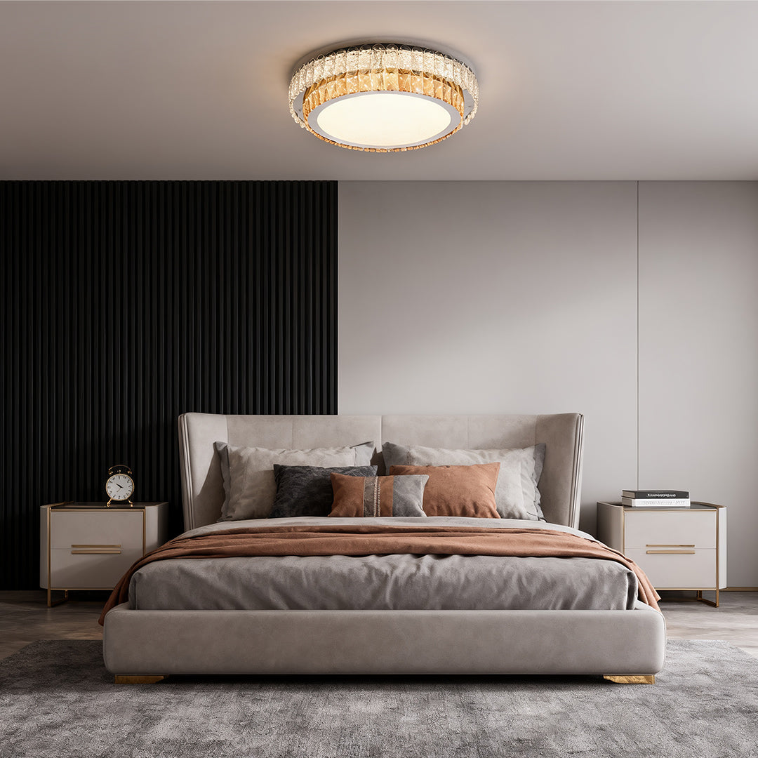 Minimalist Crystal LED Flush-Mount — Chrome Steel, Round/Square/Rectangle, 3-Step Dimming (3000K/4500K/6000K)