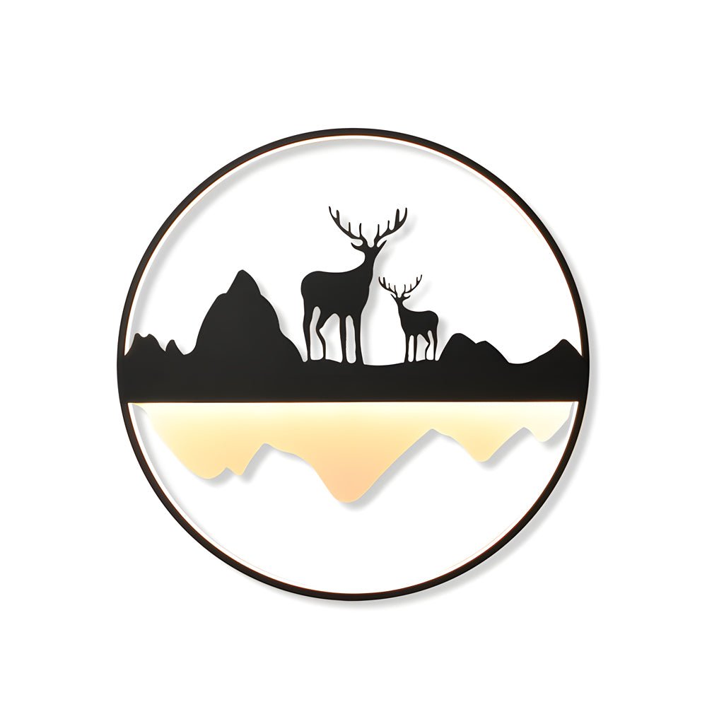 Round Mountain Scenery Silhouette Outdoor Wall Sconce — Iron and Acrylic, Dimmable, Remote Control, 3000K–6000K, Hardwired