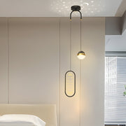 Round & Oval Starry Projection Mini Pendant — Black & Gold, Iron/Acrylic, 20W LED, 3-Step Dimming (3000K/4500K/6000K)