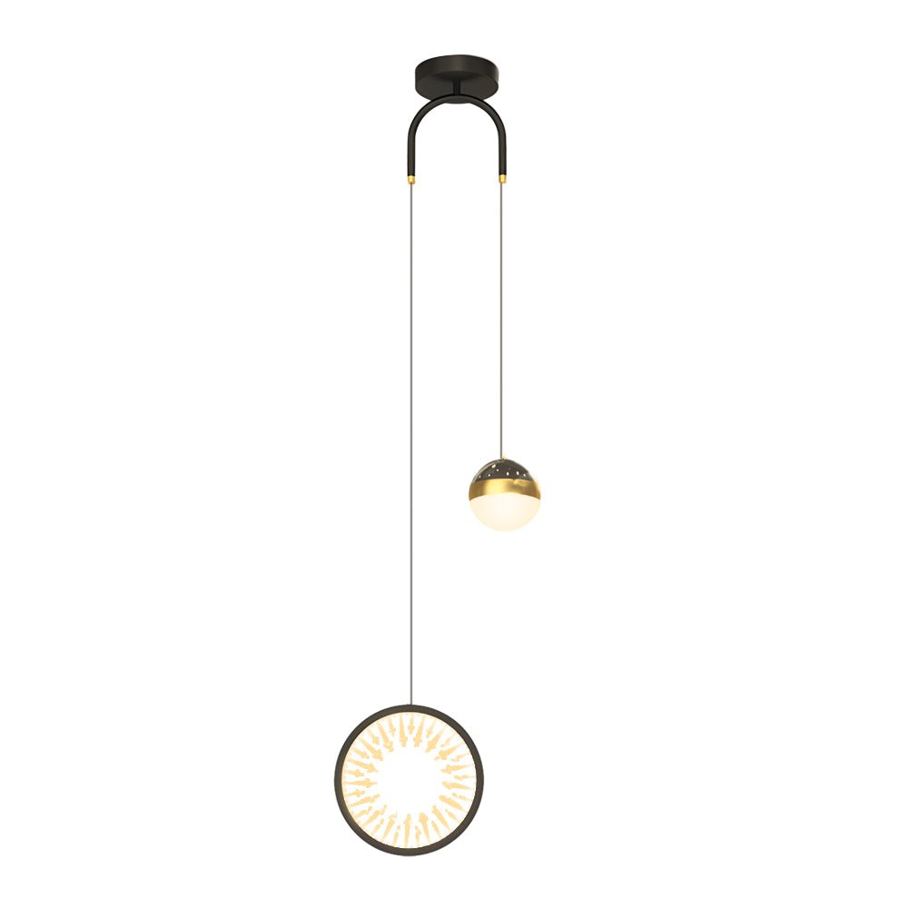 Round & Oval Starry Projection Mini Pendant — Black & Gold, Iron/Acrylic, 20W LED, 3-Step Dimming (3000K/4500K/6000K)