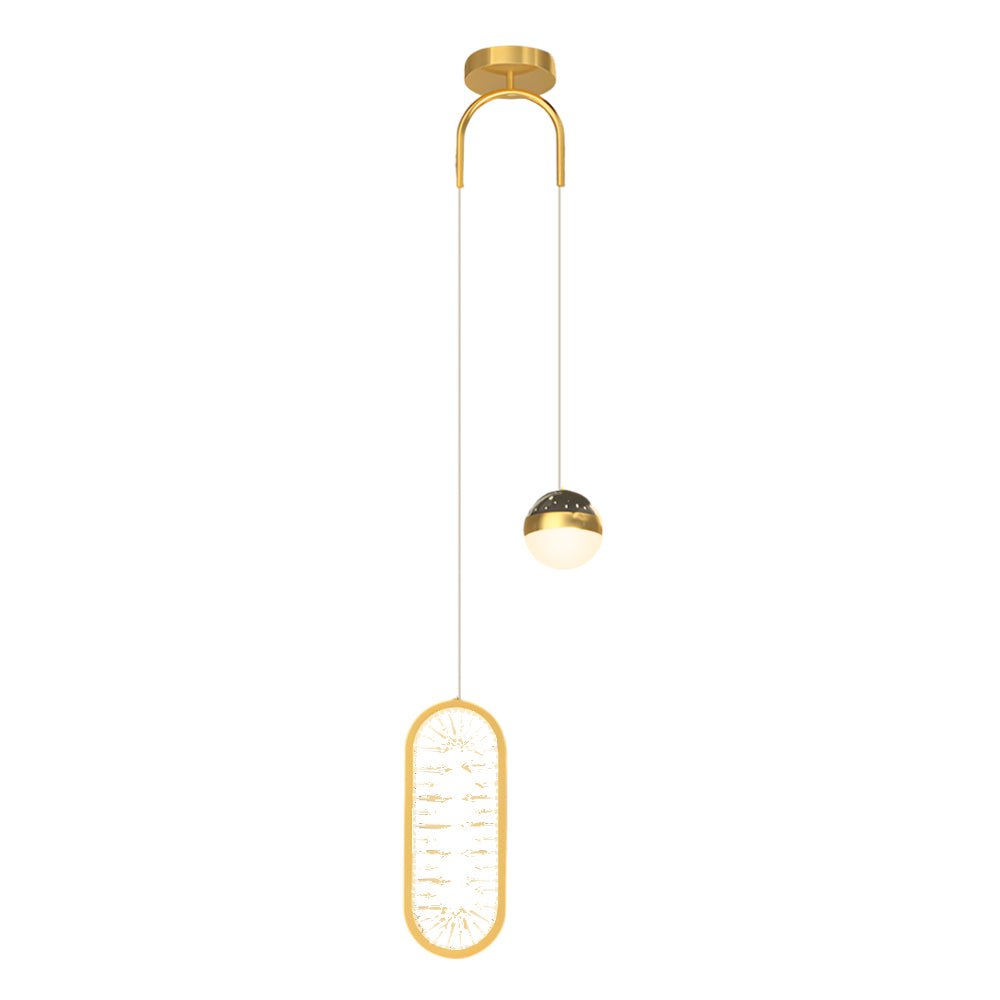 Round & Oval Starry Projection Mini Pendant — Black & Gold, Iron/Acrylic, 20W LED, 3-Step Dimming (3000K/4500K/6000K)
