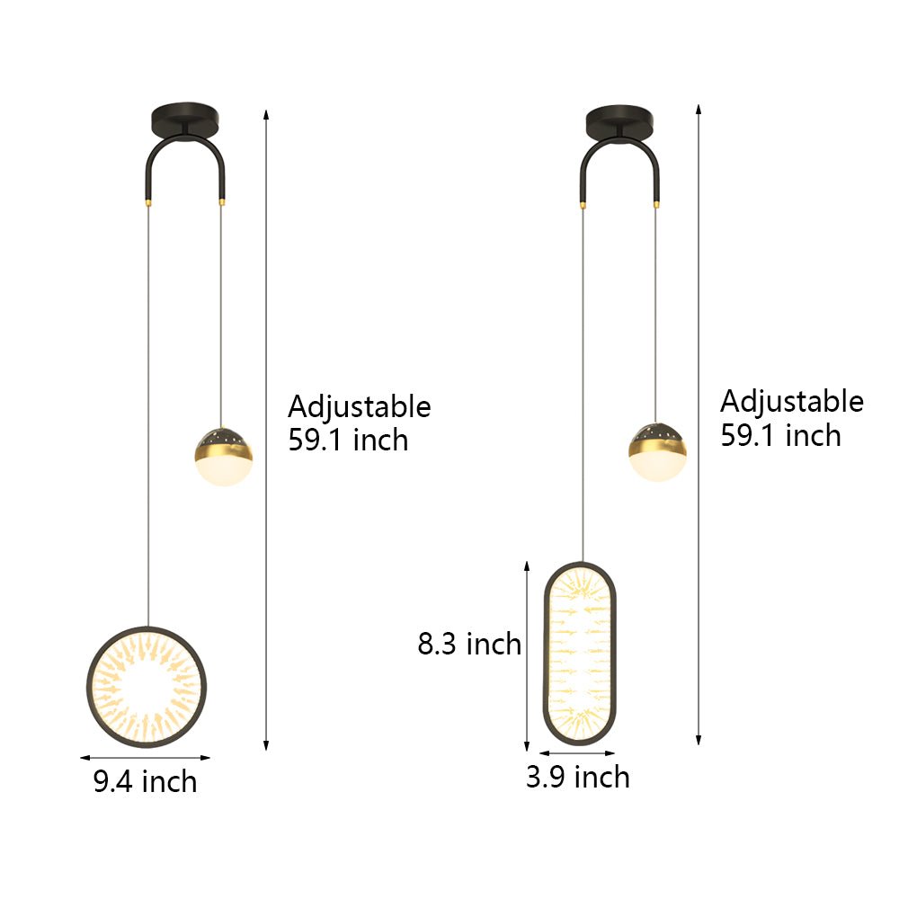 Round & Oval Starry Projection Mini Pendant — Black & Gold, Iron/Acrylic, 20W LED, 3-Step Dimming (3000K/4500K/6000K)