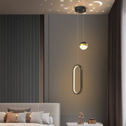 Modern Starry Projection Pendant — Iron & Acrylic, 15W LED, 3-Step Dimming, Round or Oval, Black or Gold