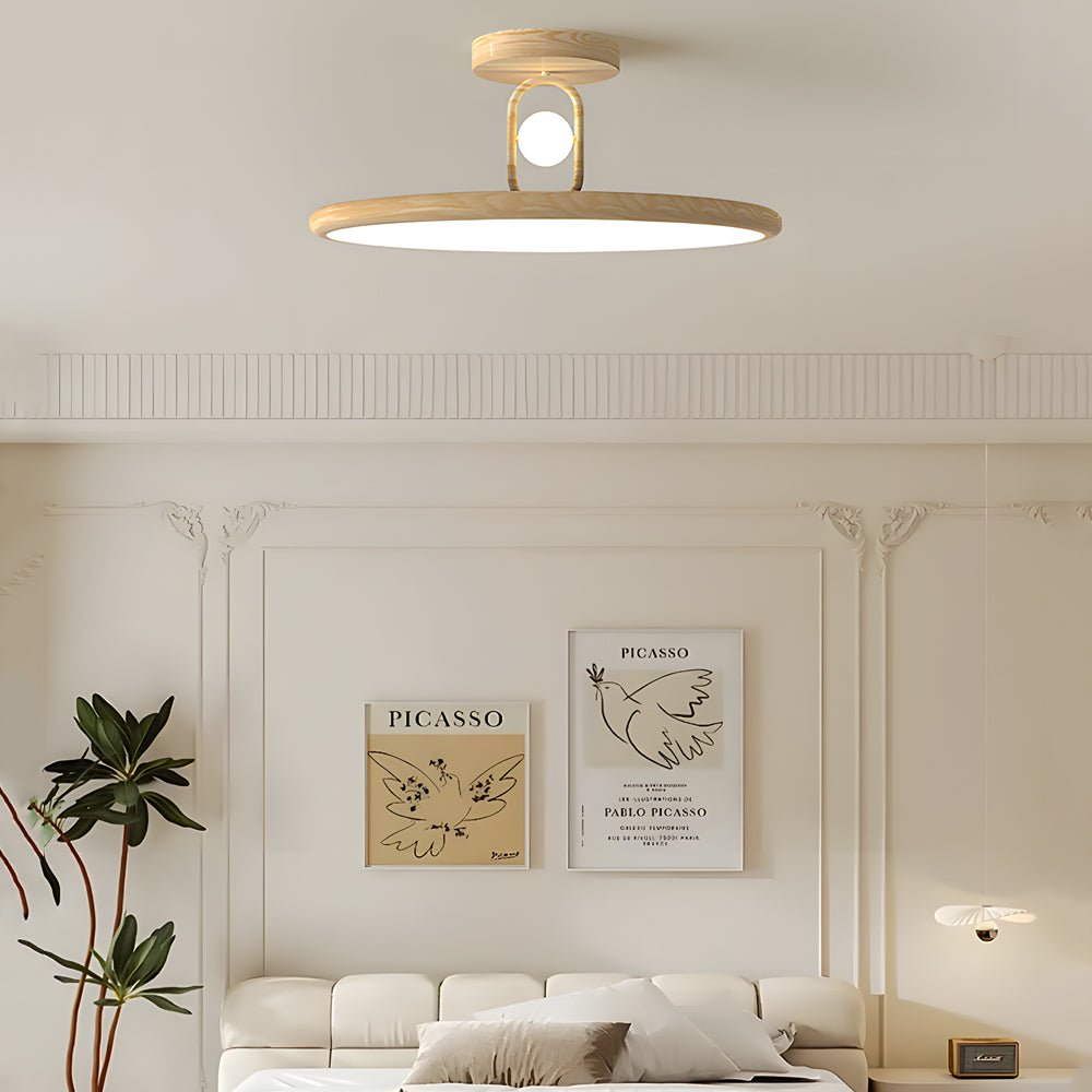 round semi flush mount ceiling light with wood grain finish available in 157 and 197 inches