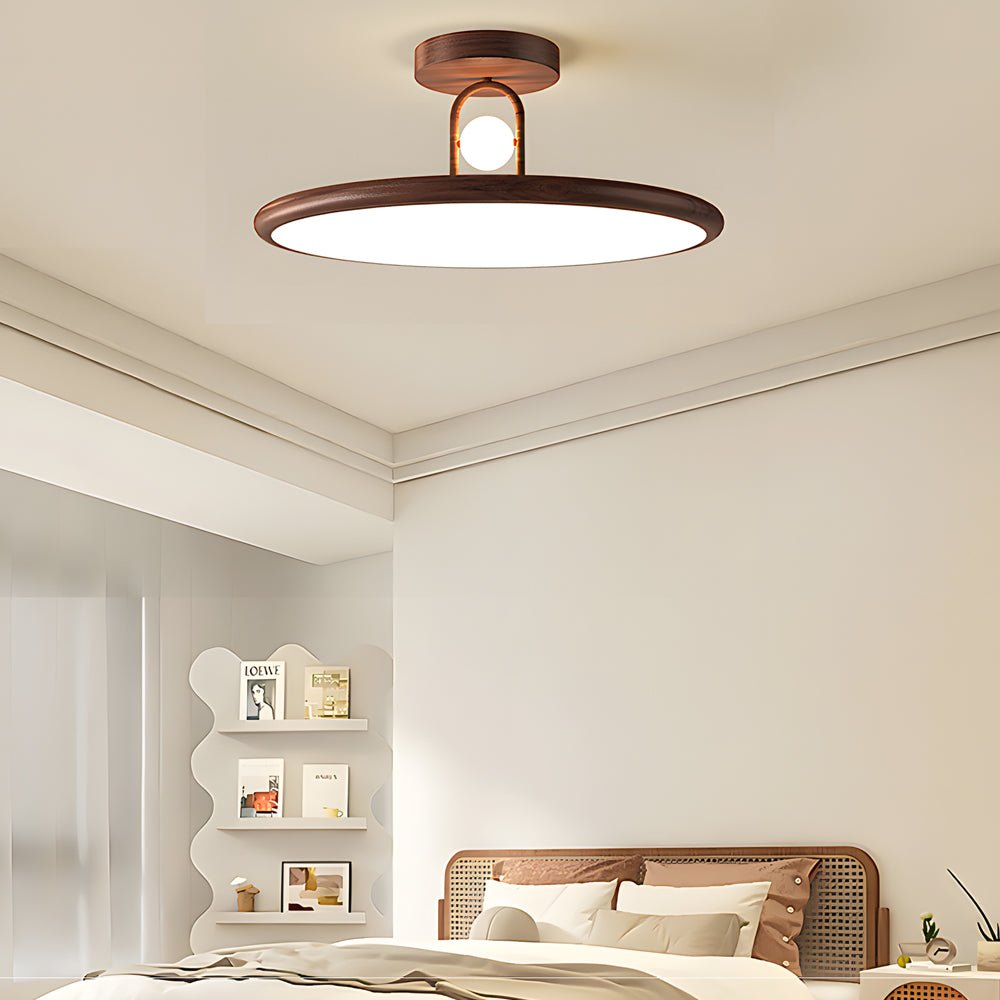 round semi flush mount ceiling light with wood grain finish available in 157 and 197 inches