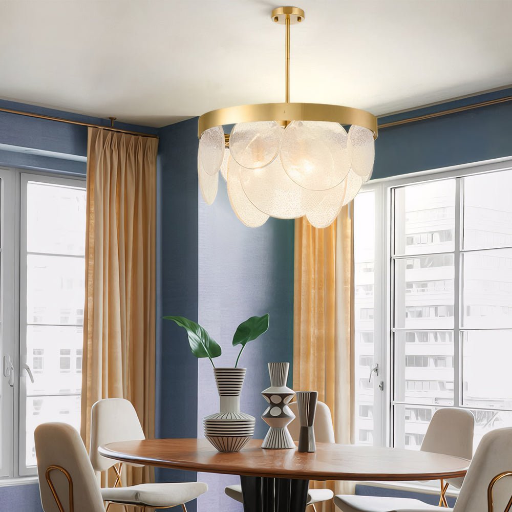 round semi flush mount glass chandelier with 3 lights