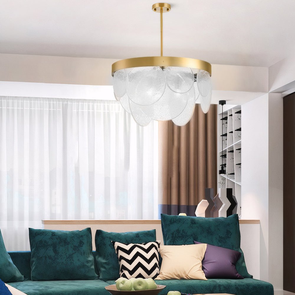 round semi flush mount glass chandelier with 3 lights