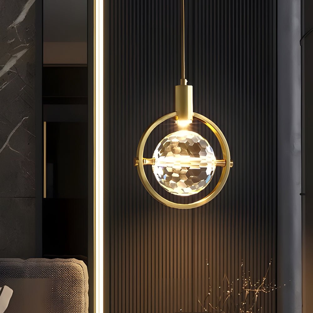 Modern Round Semicircle Crystal Ball LED Hanging Light Fixture - Creative Design