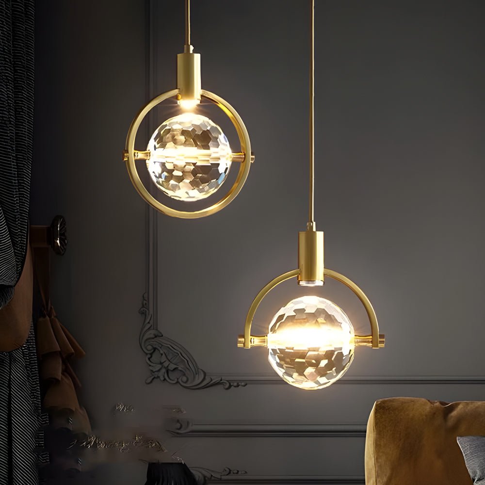 Modern Round Semicircle Crystal Ball LED Hanging Light Fixture - Creative Design