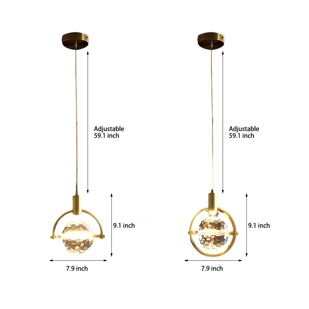 Round & Semicircle Crystal Ball Mini Pendant — Iron and Crystal, LED GU10, 3000K Warm White, 7.9" Diameter